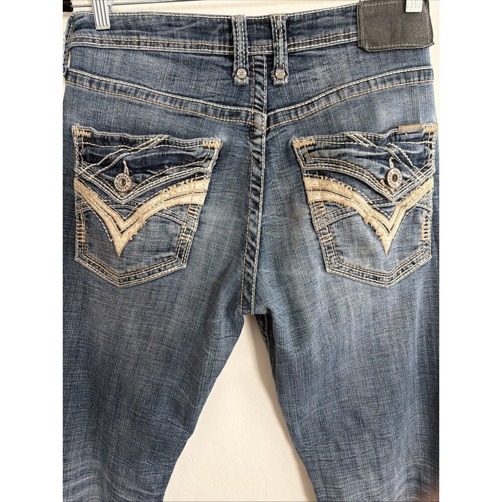 Salvage Mayhem Straight Leg‎ Embroidered Jeans Buckle Dark Wash Y2K 90s 32x33